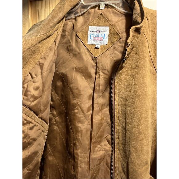 Casual Club VTG Men’s Large Brown Suede Leather Long Sleeve Zip Jacket Outdoor - Picture 4 of 12